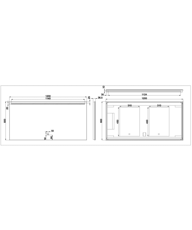 Wiesbaden Ambi One LED badkamerspiegel 120 x 60 cm - technische tekening | Schwertz & Co
