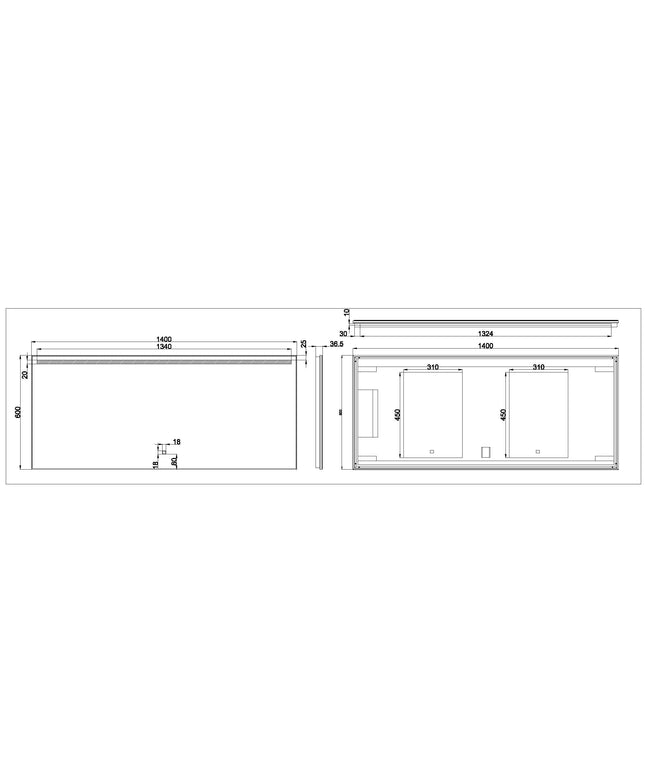 Wiesbaden Ambi One LED spiegel 140 x 60 cm - technische tekening | Schwertz & Co
