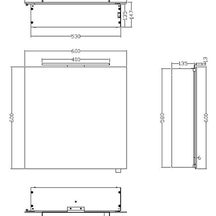 Xellanz Bright spiegelkast met LED 60 cm aluminium - technische tekening | Schwertz & Co