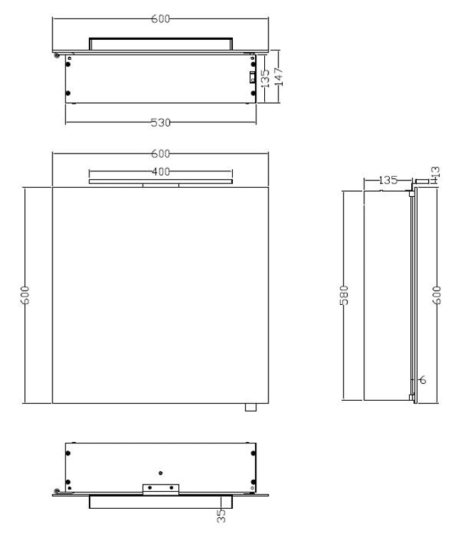 Xellanz Bright spiegelkast met LED 60 cm aluminium - technische tekening | Schwertz & Co