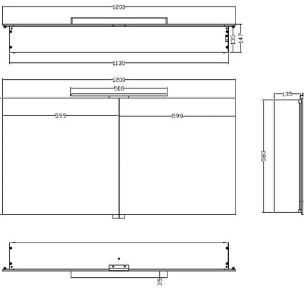 Xellanz Bright spiegelkast met LED 120 cm aluminium - technische tekening | Schwertz & Co