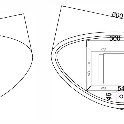 Wiesbaden Uovo ovale badkamerspiegel met LED 60 cm dimbaar - technische tekening | Schwertz & Co
