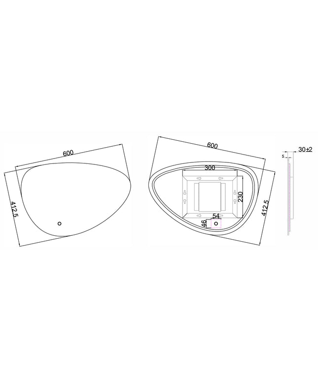 Wiesbaden Uovo ovale badkamerspiegel met LED 60 cm dimbaar - technische tekening | Schwertz & Co