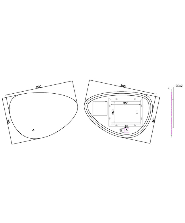 Wiesbaden Uovo badkamerspiegel ovaal 80 cm met LED - technische tekening | Schwertz & Co