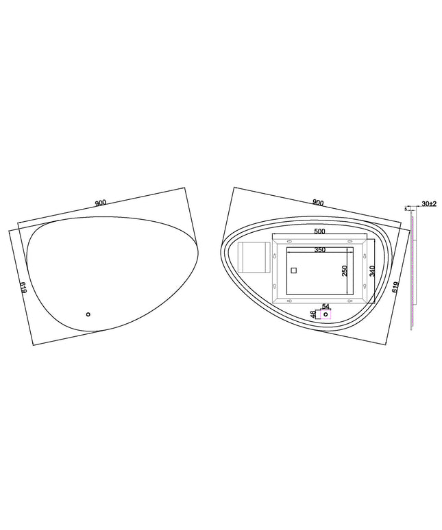 Wiesbaden Uovo badkamerspiegel ovaal 90 cm met LED - technische tekening | Schwertz & Co