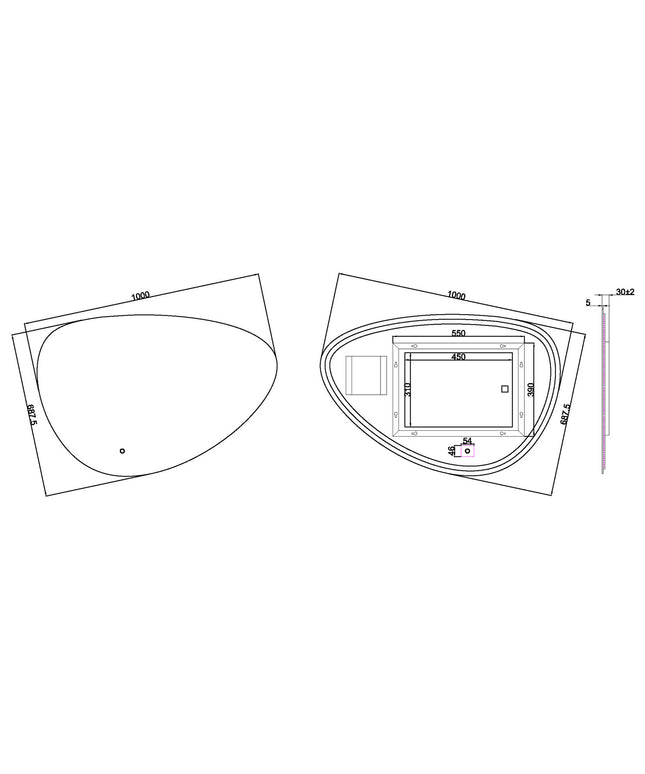 Wiesbaden Uovo LED spiegel ovaal 100 cm - technische tekening | Schwertz & Co