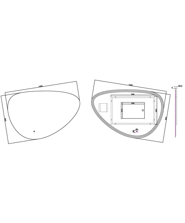 Wiesbaden Uovo ovale badkamerspiegel met LED 140 cm - technische tekening | Schwertz & Co