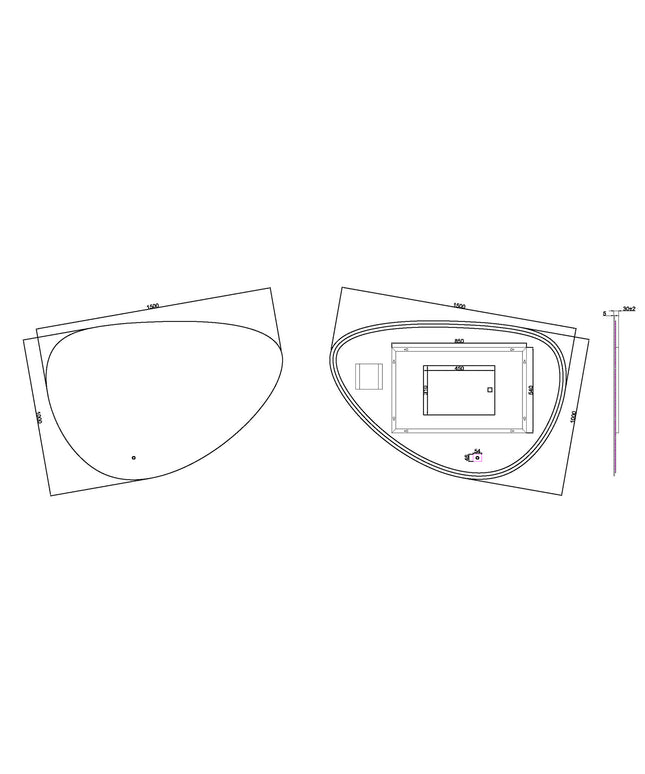 Wiesbaden Uovo ovale badkamerspiegel LED 150 cm - technische tekening | Schwertz & Co