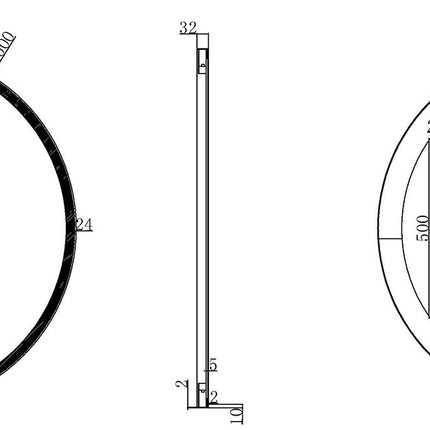 Wiesbaden Maro ronde badkamerspiegel LED 100 cm mat zwart - technische tekening | Schwertz & Co