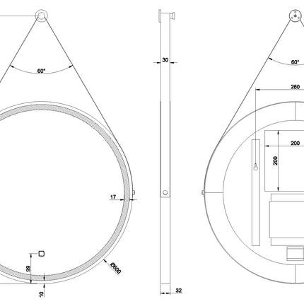 Wiesbaden Cinto spiegel rond mat zwart - technische tekening | Schwertz & Co