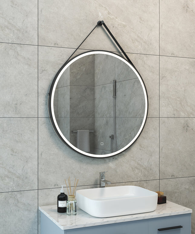Wiesbaden Cinto badkamerspiegel rond 80 cm mat zwart - sfeerfoto | Schwertz & Co