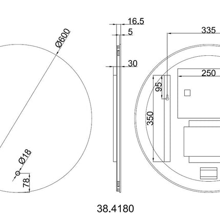 Wiesbaden Soul LED badkamerspiegel rond 60 cm - technische tekening | Schwertz & Co
