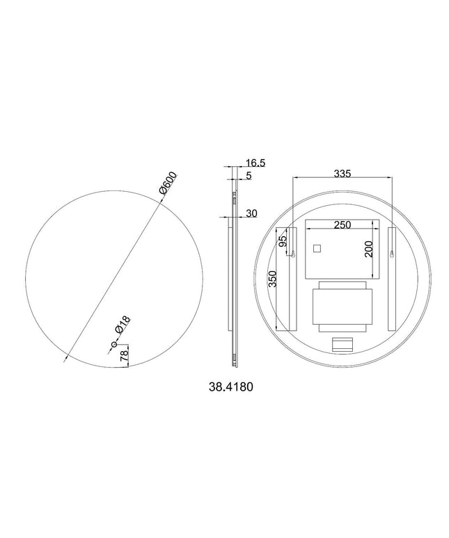 Wiesbaden Soul LED badkamerspiegel rond 60 cm - technische tekening | Schwertz & Co