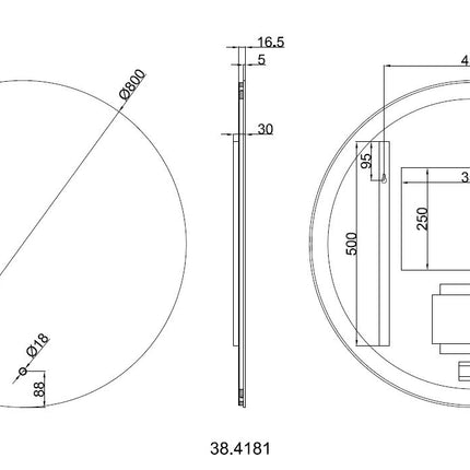 Wiesbaden Soul LED spiegel rond 80 cm - technische tekening | Schwertz & Co