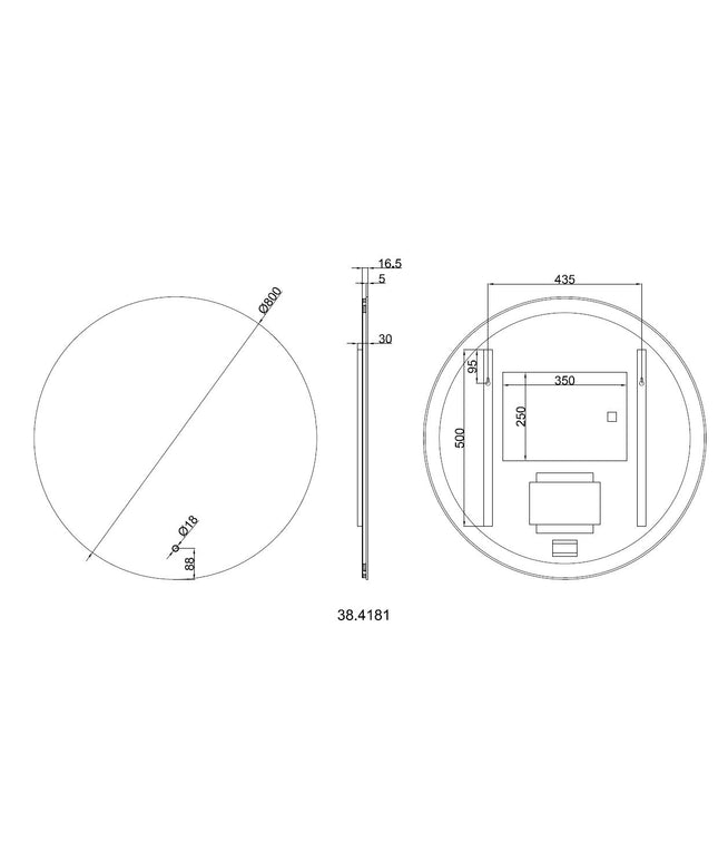 Wiesbaden Soul LED spiegel rond 80 cm - technische tekening | Schwertz & Co