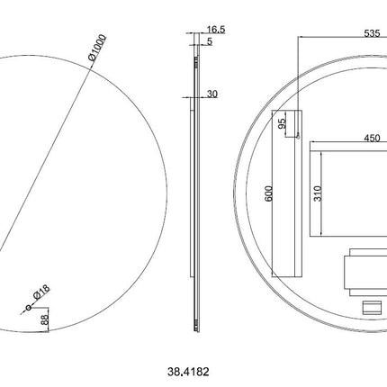 Wiesbaden Soul badkamerspiegel rond 100 cm met LED - technische tekening | Schwertz & Co