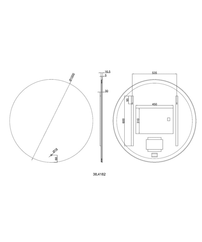 Wiesbaden Soul badkamerspiegel rond 100 cm met LED - technische tekening | Schwertz & Co