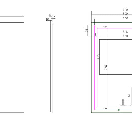 Wiesbaden Soul badkamerspiegel met LED 60 x 80 cm - technische tekening | Schwertz & Co