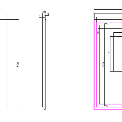 Wiesbaden Soul LED badkamerspiegel vierkant 80 x 80 cm - technische tekening | Schwertz & Co