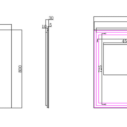 Wiesbaden Soul badkamerspiegel met LED 120 x 80 cm - technische tekening | Schwertz & Co