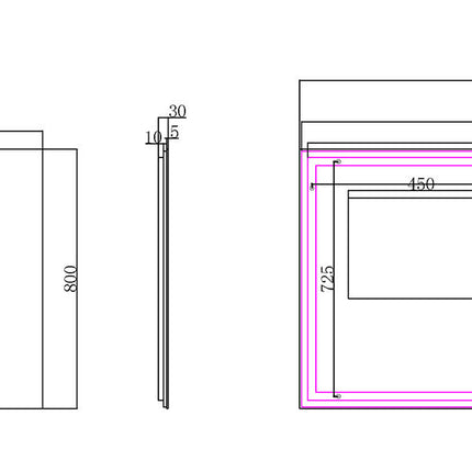 Wiesbaden Soul badkamerspiegel LED 140 x 80 cm - technische tekening | Schwertz & Co