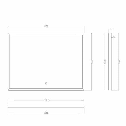Wiesbaden Avi spiegel met LED mat zwart - technische tekening | Schwertz & Co