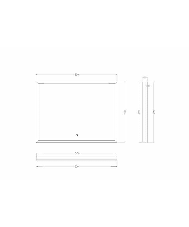 Wiesbaden Avi spiegel met LED mat zwart - technische tekening | Schwertz & Co