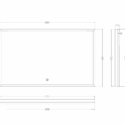 Wiesbaden Avi LED badkamerspiegel 100 x 60 cm mat zwart - technische tekening | Schwertz & Co