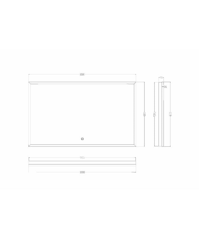 Wiesbaden Avi LED badkamerspiegel 100 x 60 cm mat zwart - technische tekening | Schwertz & Co