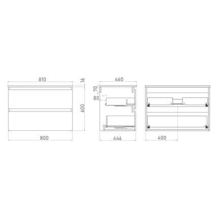 Xellanz Sephia badmeubelset 80 cm nature - technische tekening 2 | Schwertz & Co