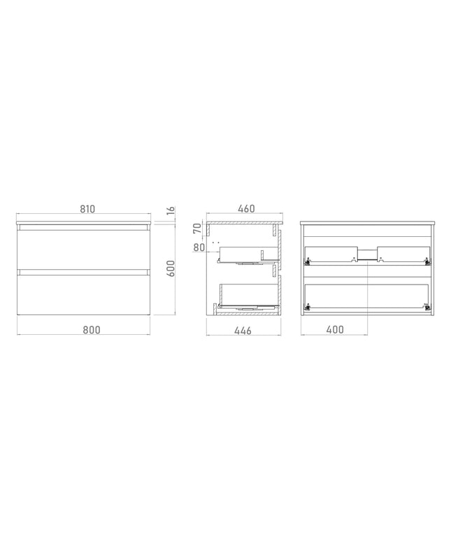 Xellanz Sephia badmeubelset 80 cm nature - technische tekening 2 | Schwertz & Co