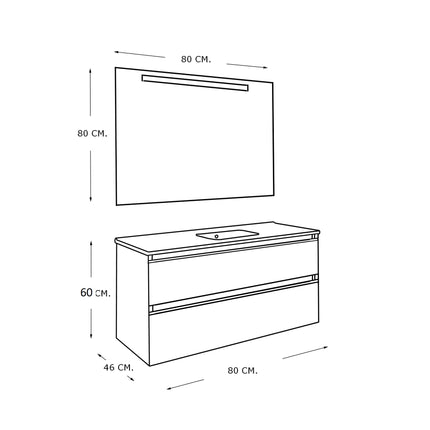 Xellanz Sephia badmeubelset 80 cm nature - technische tekening 1 | Schwertz & Co