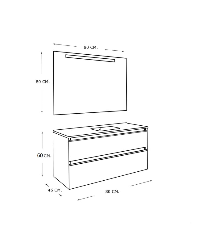 Xellanz Sephia badmeubelset 80 cm nature - technische tekening 1 | Schwertz & Co