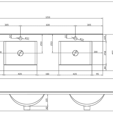 Xellanz Sephia badmeubelset 120 cm mat wit - technische tekening 2 | Schwertz & Co