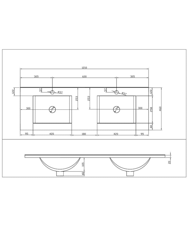 Xellanz Sephia badmeubelset 120 cm mat wit - technische tekening 2 | Schwertz & Co
