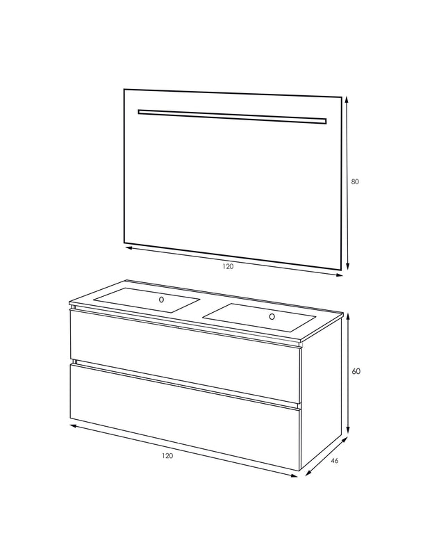 Xellanz Sephia badmeubelset 120 cm mat wit - technische tekening 1 | Schwertz & Co