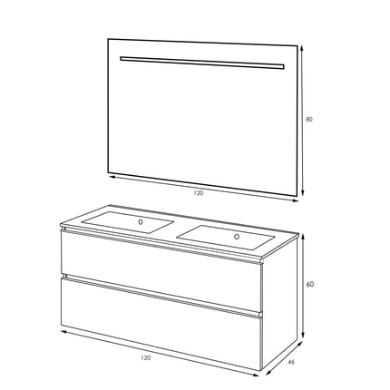 Xellanz Sephia badmeubelset 120 cm nature - technische tekening 1 | Schwertz & Co