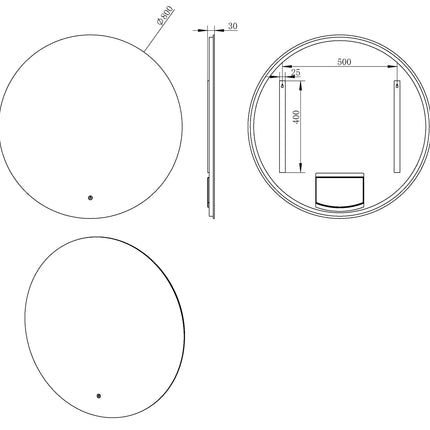 Xellanz Giro ronde spiegel met LED 80 cm - technische tekening | Schwertz & Co