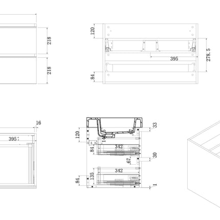 Xellanz Tigris wastafelonderkast 80 cm glans wit - technische tekening | Schwertz & Co