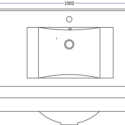 Xellanz Tigris kunstmarmer wastafel 100 cm glans wit - technische tekening | Schwertz & Co