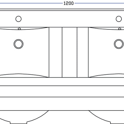 Xellanz Tigris dubbele wastafel 120 x 46 x 8 cm - technische tekening | Schwertz & Co