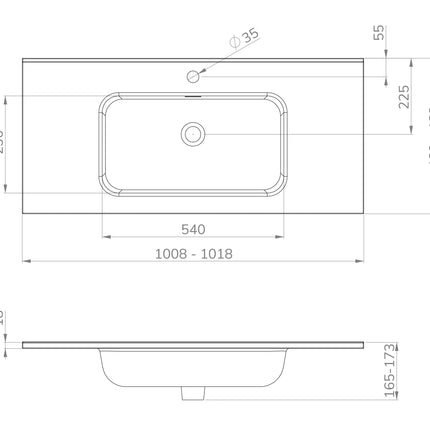 Wiesbaden Bajo wastafel 100 cm keramiek glans wit - technische tekening | Schwertz & Co