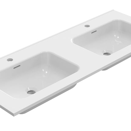 Wiesbaden Bajo dubbele wastafel 120 x 46 cm keramiek glans wit | Schwertz & Co