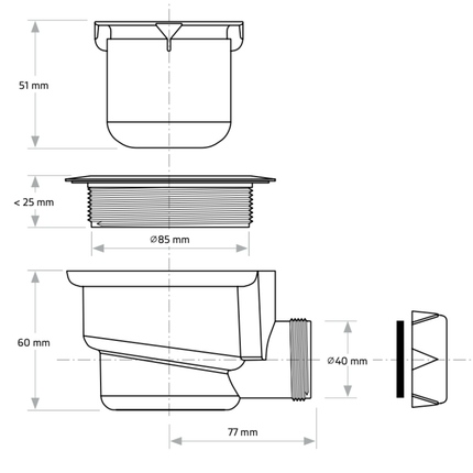 ALONI douchesifon voor Madison/Elite – 90 mm – Ø40 mm