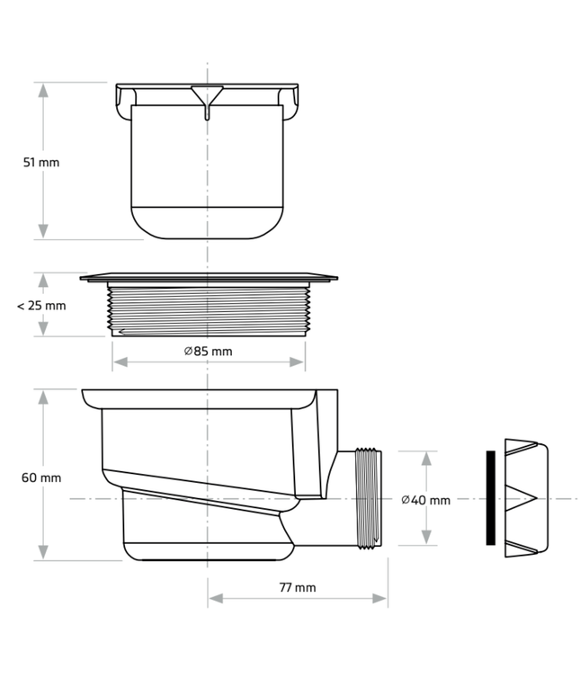ALONI douchesifon voor Madison/Elite – 90 mm – Ø40 mm