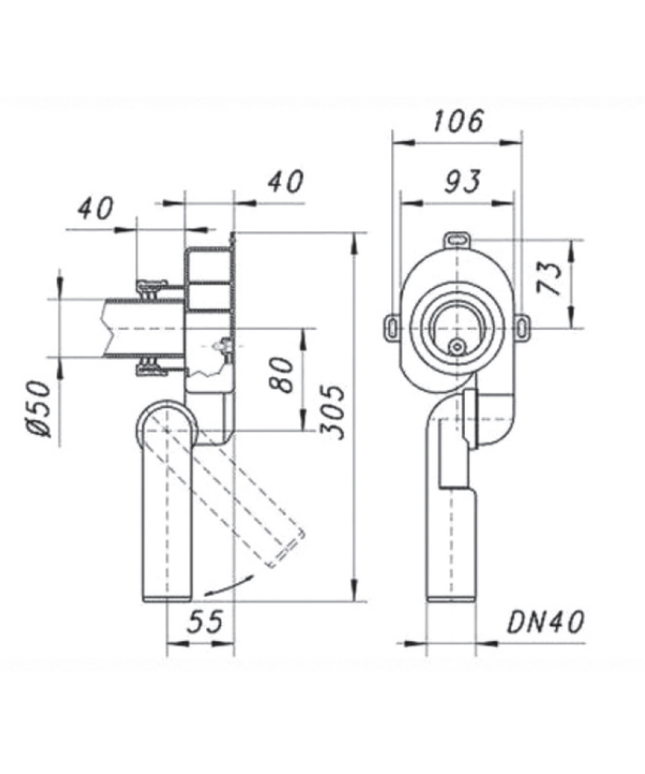 Aloni urinoirsifon – horizontaal/verticaal