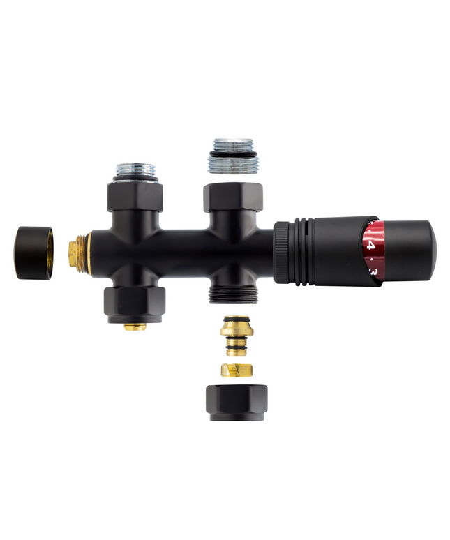 BELRAD Thermostatische Radiatorkraan – Middenaansluitset Recht – Zwart – M30 x 16/2