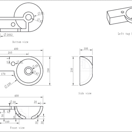 Wiesbaden Raw fontein links rond hardsteen gezoet - technische tekening | Schwertz & Co