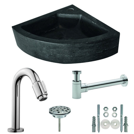Wiesbaden Raw one-pack hoekfontein hardsteen gezoet 30 x 30 cm | Schwertz & Co