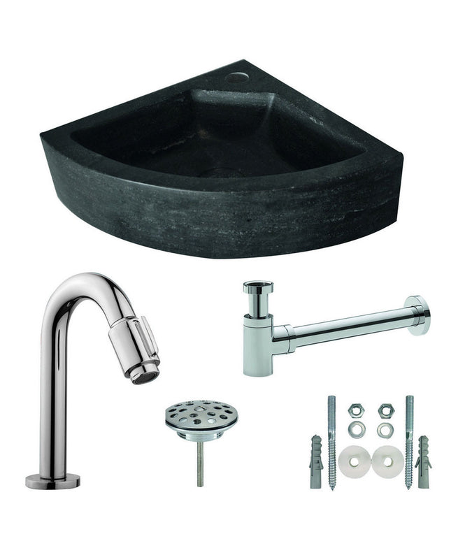 Wiesbaden Raw one-pack hoekfontein hardsteen gezoet 30 x 30 cm | Schwertz & Co